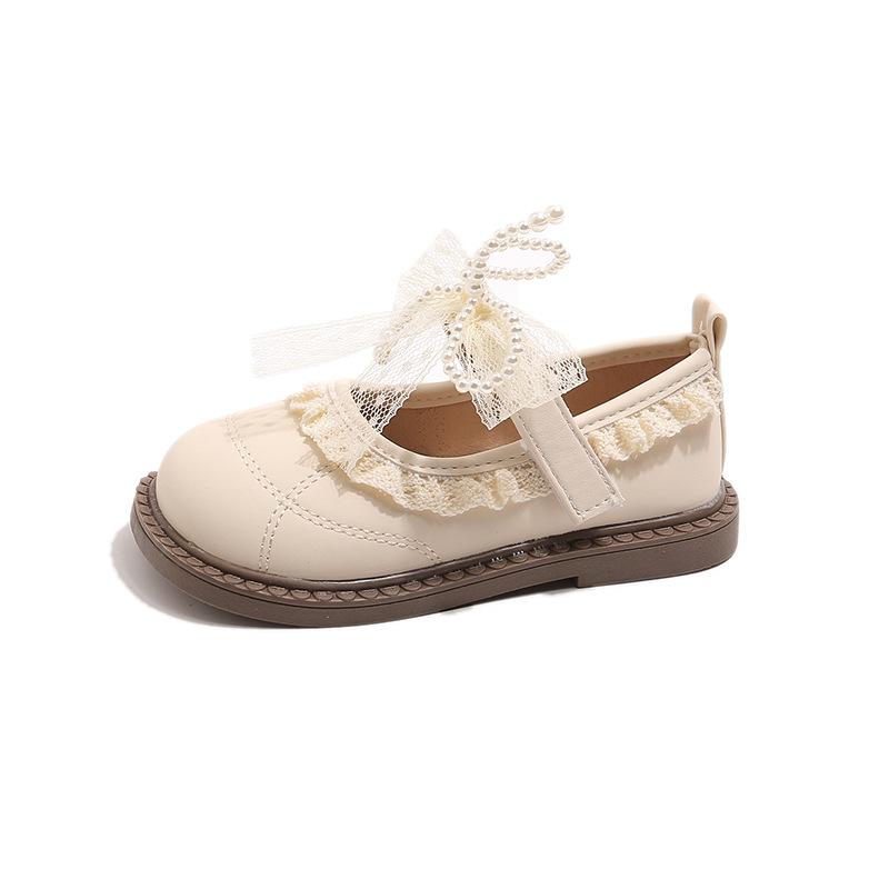 Korean Style Girls Kids Princess Leather Shoes With Bowknot Lace Pearl 21