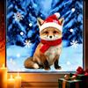 Durable Holiday Window Stickers Christmas Animal Static Clings, Cute Cat/Puppy/Racoon Stickers, PVC Winter Home Accents Waterproof Glass Sticker