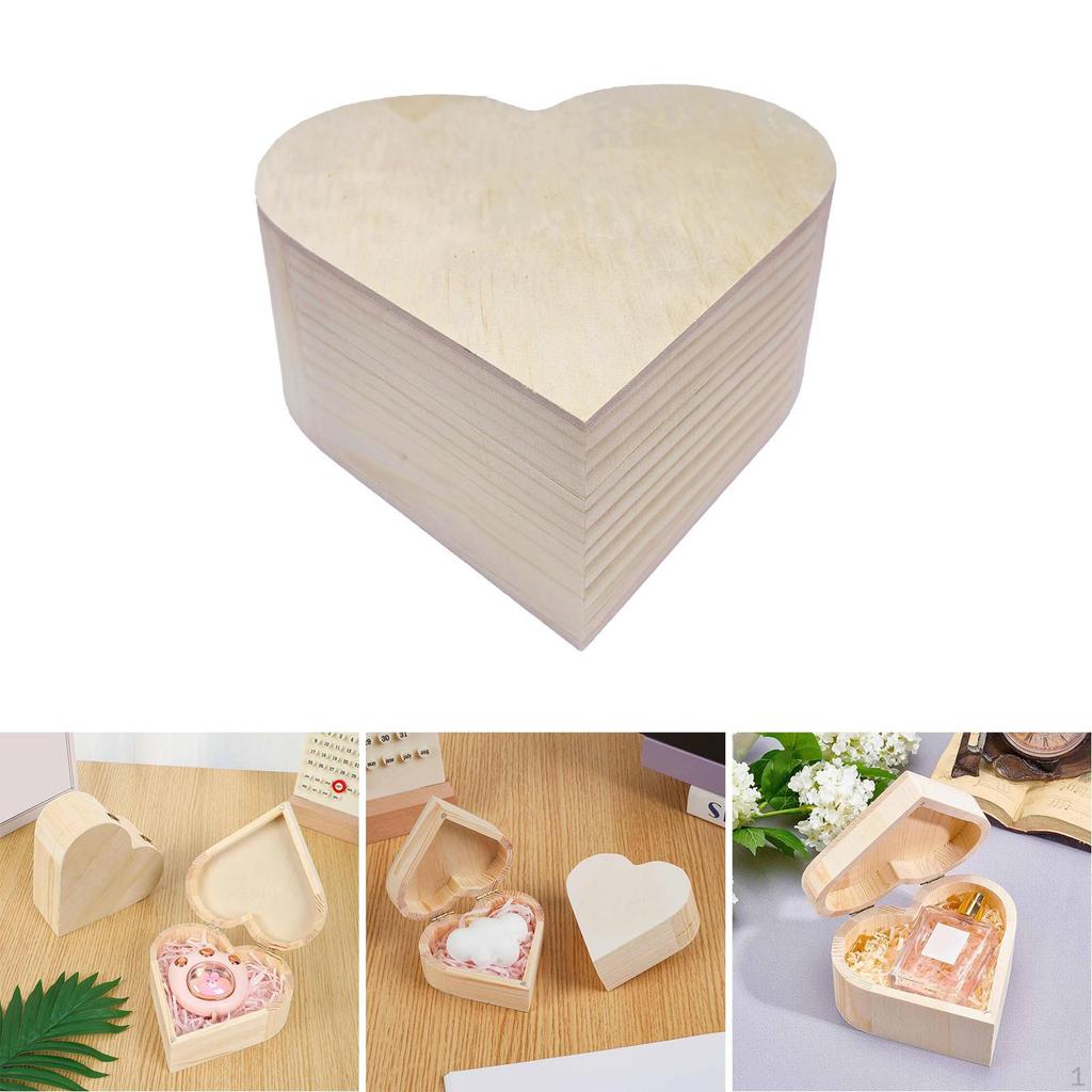 Heart Shaped Unfinished Wood Box Jewelry Trinket Decorative Treasure Chest Unpainted DIY for