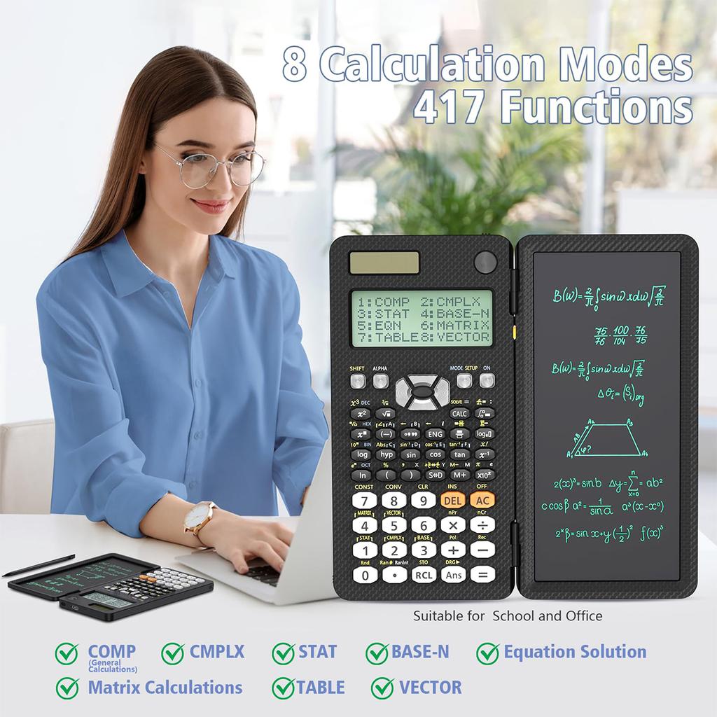 Rechargeable 991ES EX Scientific Calculators with LCD Writing Tablet Foldable Portable with Notepad for Business High School