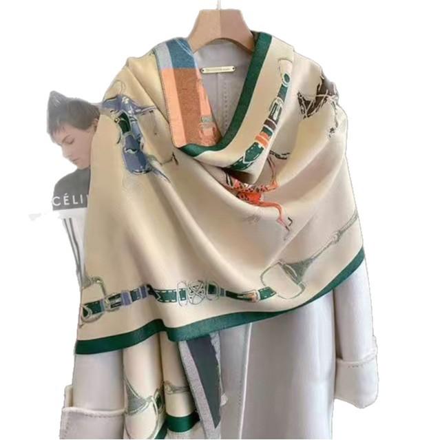 Korean Light Luxury Retro Equestrian Printing Imitation Cashmere Scarf Women'S Autumn And Winter Thickened Warm Scarf Fashionable Versatile Shawl