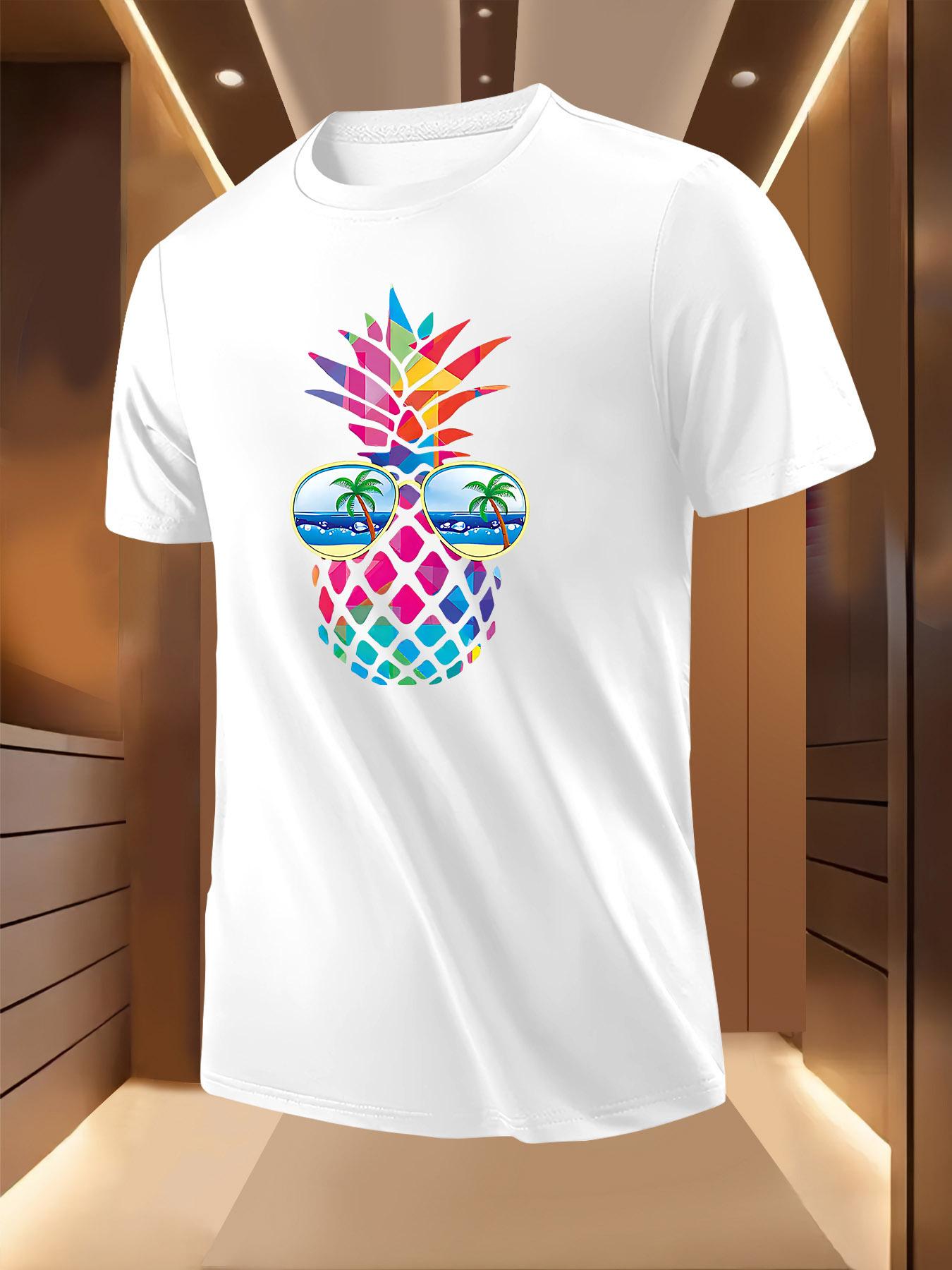 Tropical Pineapple Beach Print Tshirt - Lightweight Breat... L
