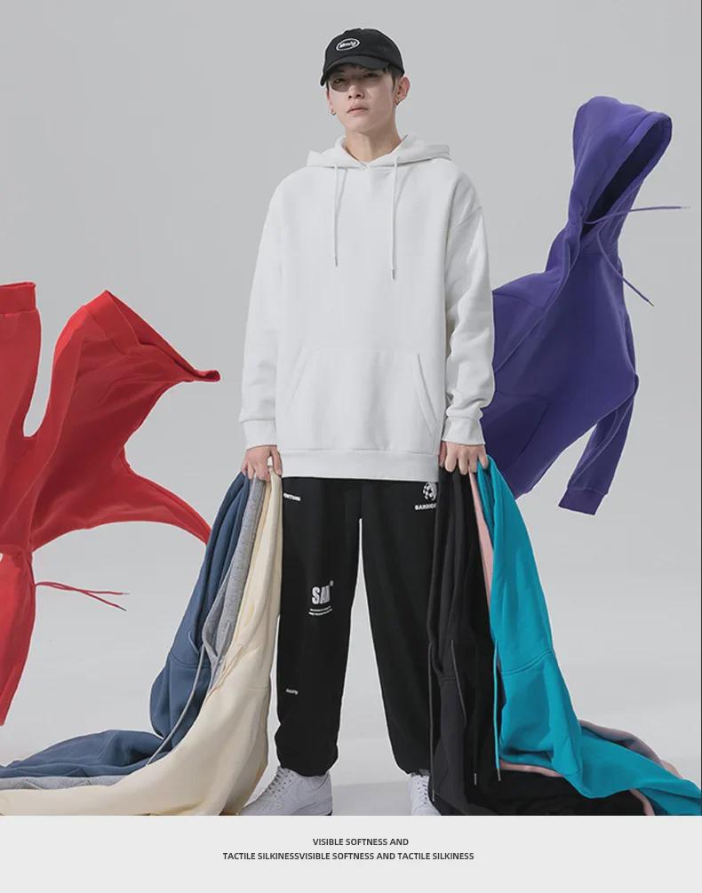 Unisex Oversized Solid Color Hooded Sweatshirt - Long Sleeve Pullover with Pocket