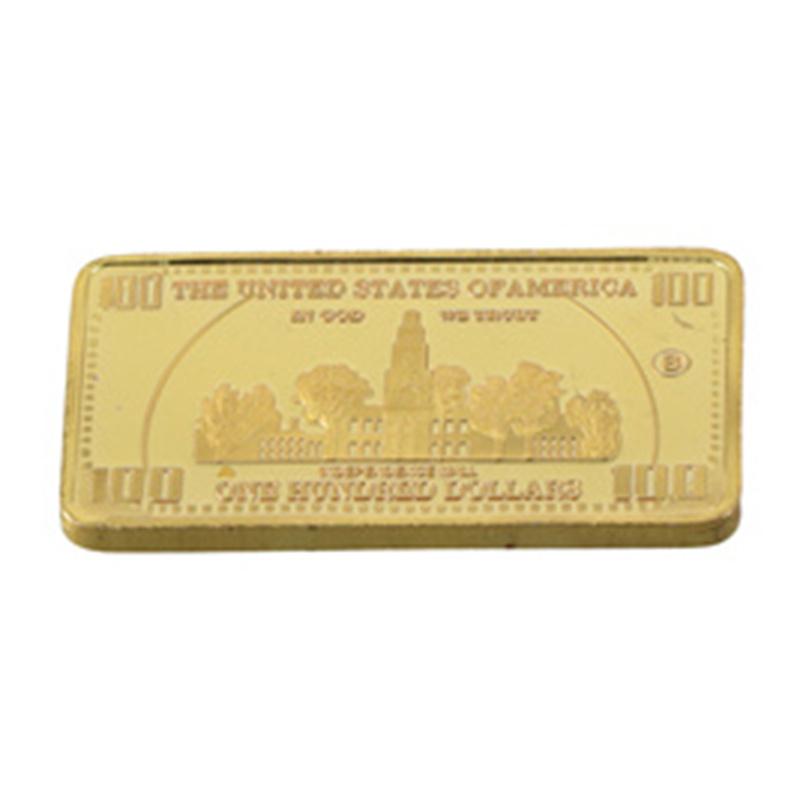 

1pcs USA 100 Dollar Bullion 24k Gold Bar American Metal Coin Golden Bars USD With Plastic Box Collectible Business Gift For Men