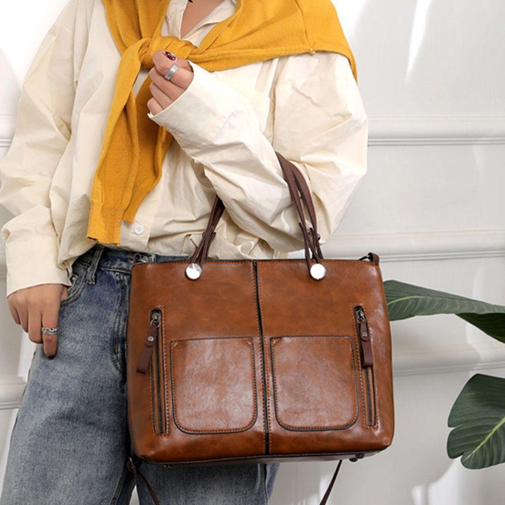 Torba na ramię z wieloma kieszeniami, torba crossbody ze skóry PU, vintage torba tote, kobiety