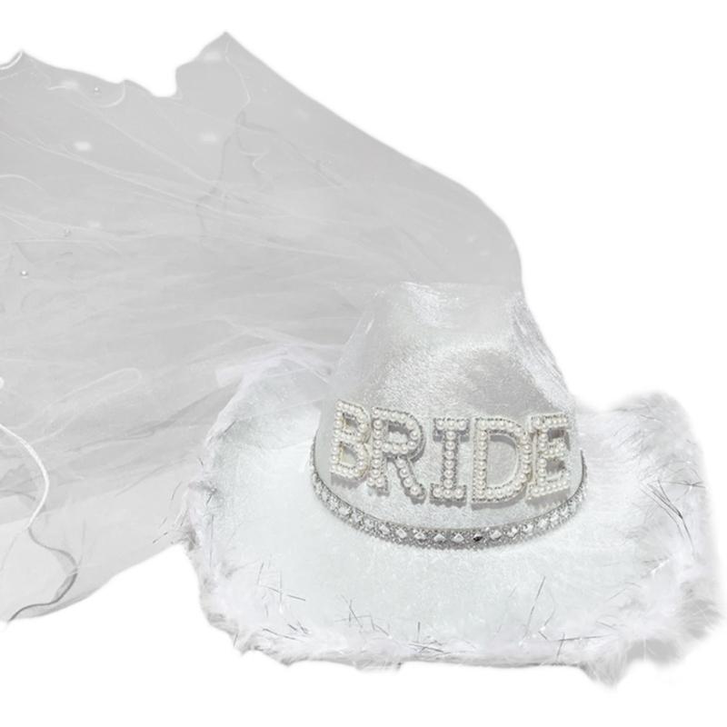 

Bachelorettes Party Cowboy Hats for Bride with Artificial Pearl Bridal Shower Cowgirl Hat Carnivals Party Photoshoots Hat 1 білий
