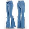 Autumn Women's Casual Mid-waist Tie Denim Trousers