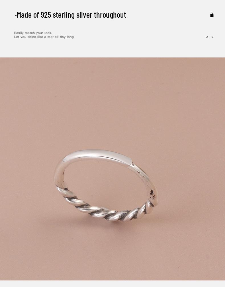 925 Sterling Silver Adjustable Twisted Ring for Women - Minimalist Index Finger Band