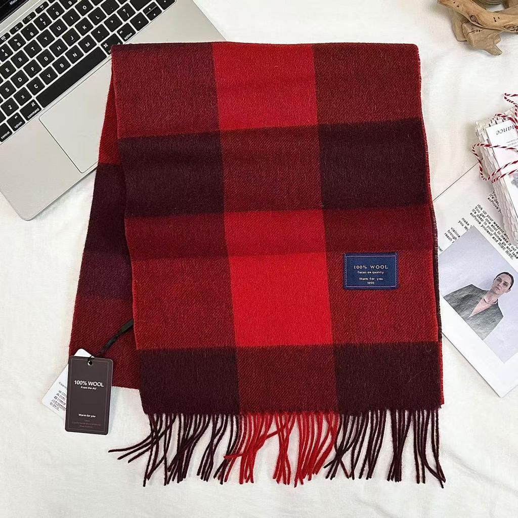 Xiaohongshu Popular Cherry Red New Year'S Red 100% Wool British Versatile Scarf Women'S And Men'S Cashmere Warm Scarf
