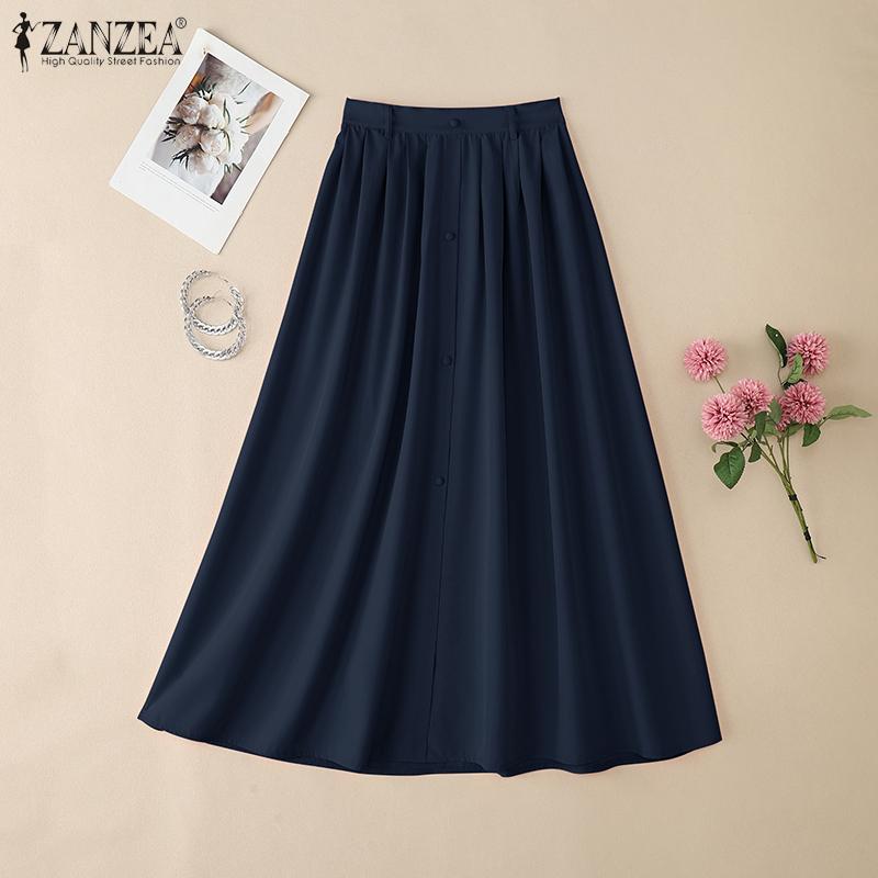 ZANZEA Women Summer Casual Solid Color Loose Midi Skirts