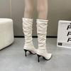 European and American pointed-toed pleated high boots women's 2025 autumn and winter thin-heeled hot girls pile boots high-heeled but knee-length bo