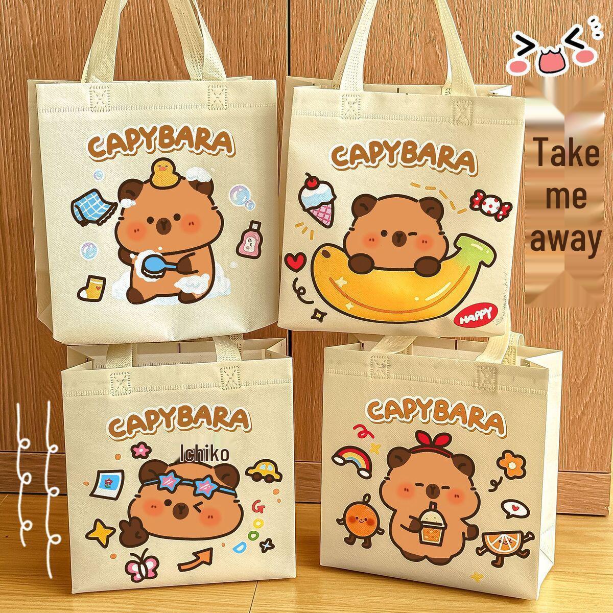 Capybara Cartoon Tote Bag - High-Value Non-Woven Gift Packaging for Jade Toys 5 Non-woven Tote Bags