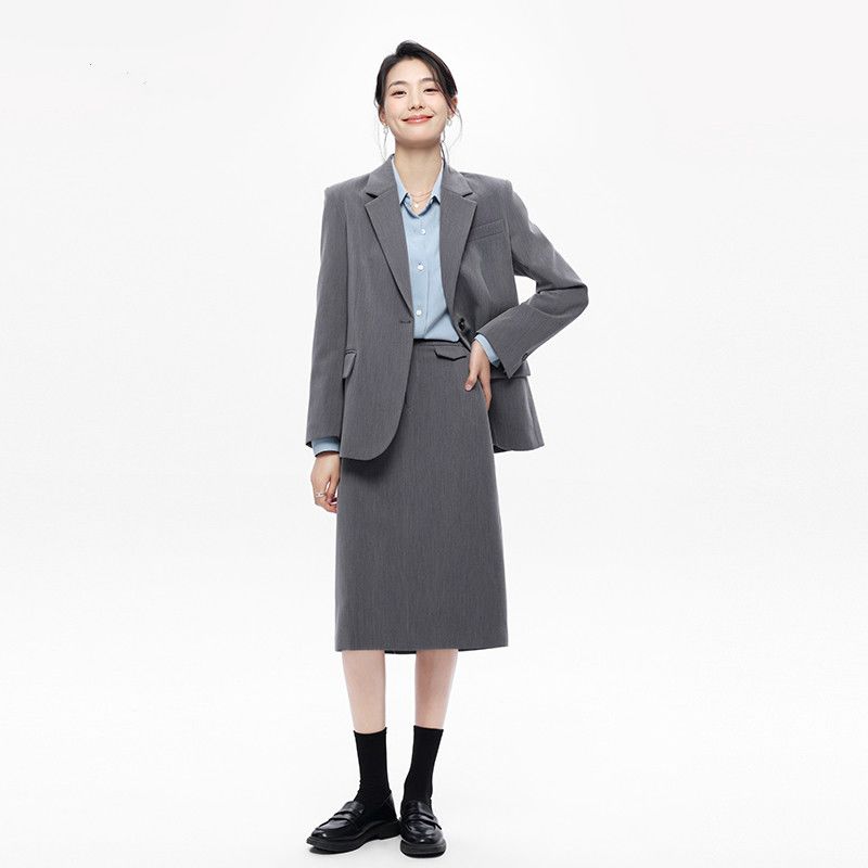 

Элегантный серый женский костюмный набор Профессиональный блейзер юбка Формальный деловой наряд для собеседования офисная одежда для миниатюрных XL серый