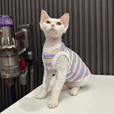 High Elastic Striped German Hairless Cat Sphinx Colored Vest Pet Clothes Breathable Pet Dog Outfit Short Sleeved