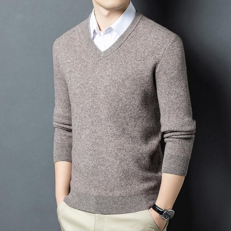 Men s Yak Wool Zipper V-Neck Sweater - Autumn/Winter Knitwear 3XL