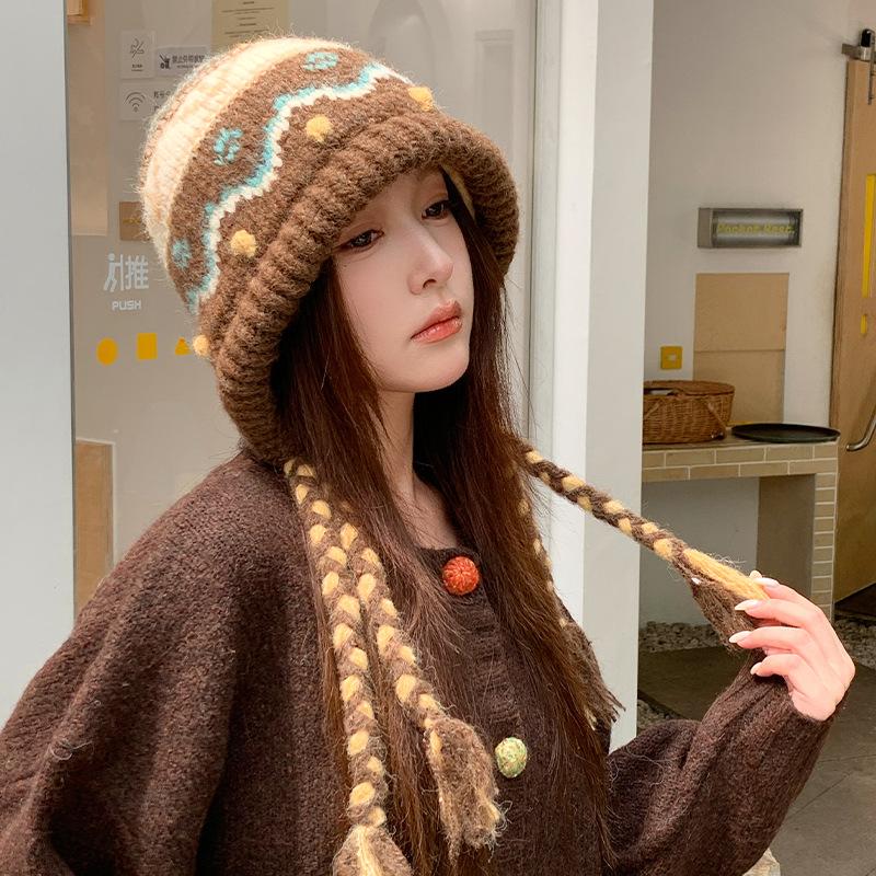 Mori Retro Jacquard Knitted Hat Winter Atmosphere Hat Women's Fair Island Wool Hat Thermal Ear Hat