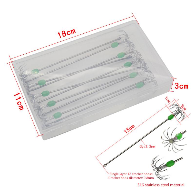 1/8/10/20Pcs/ Box Umbrella Hooks Live Bait Hooks Squid Blow Tubes Octopus Squid Hooks Stainless Steel Fishing Gear Accessories