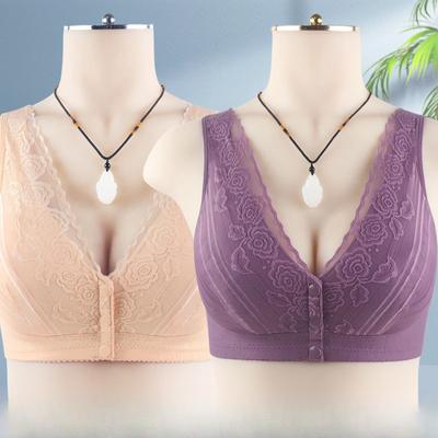 Lace Non-steel Ring Summer Front Buckle In The Elderly Underwear Ladies Wide Straps Vest Type Large Size Bra