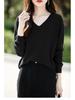 Autumn 2024 Women's Knitted V-Neck Sweater - Long-Sleeved Velvet Prismatic Korean Style