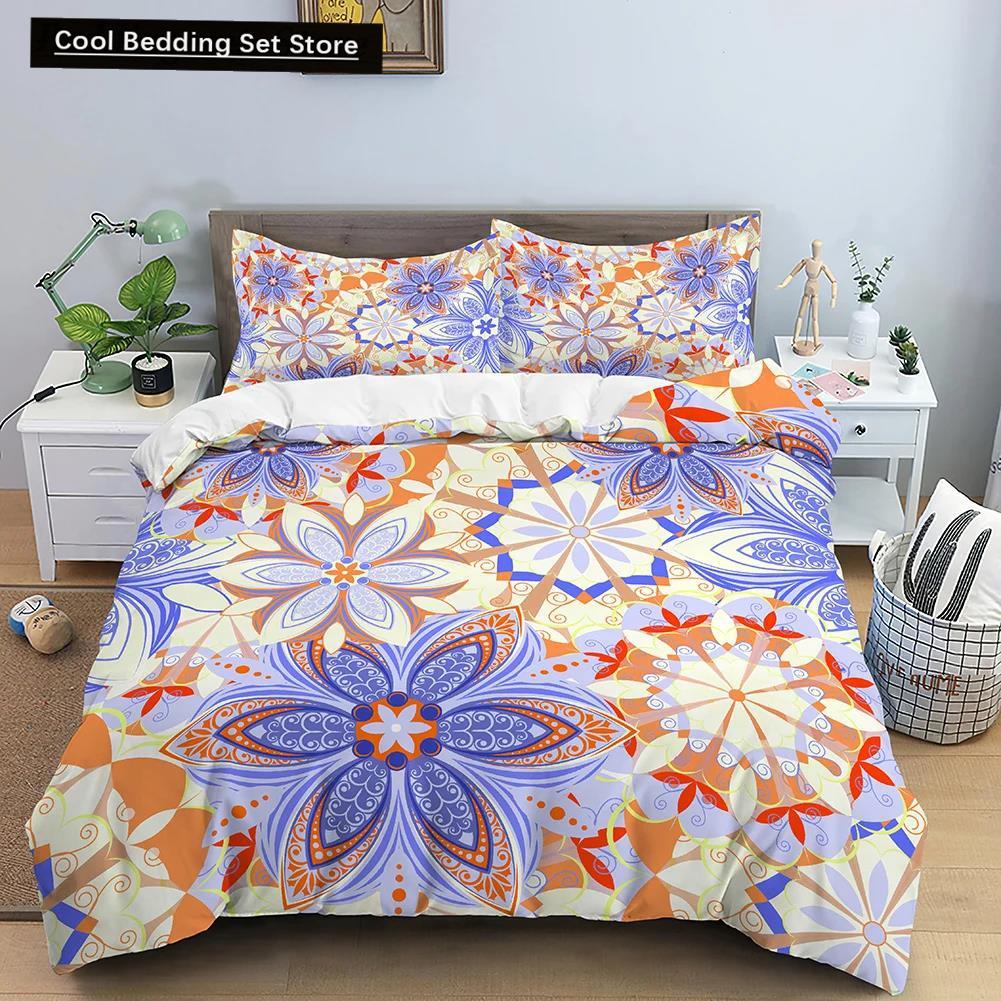 Comforter Flowers King Queen 3D Colorful Floral Printed Polyester Bedding Set For Teens Adults Women Leaves Soft