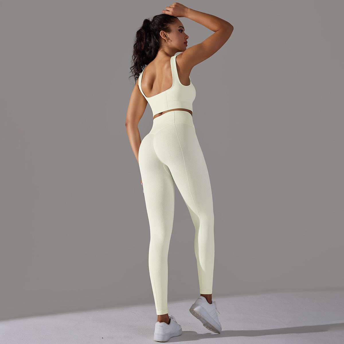 Nessaj Quick Dry Yoga Sportswear Women Push Up Leggings Seamless Knit Underwear Fitness Set S слоновая кость
