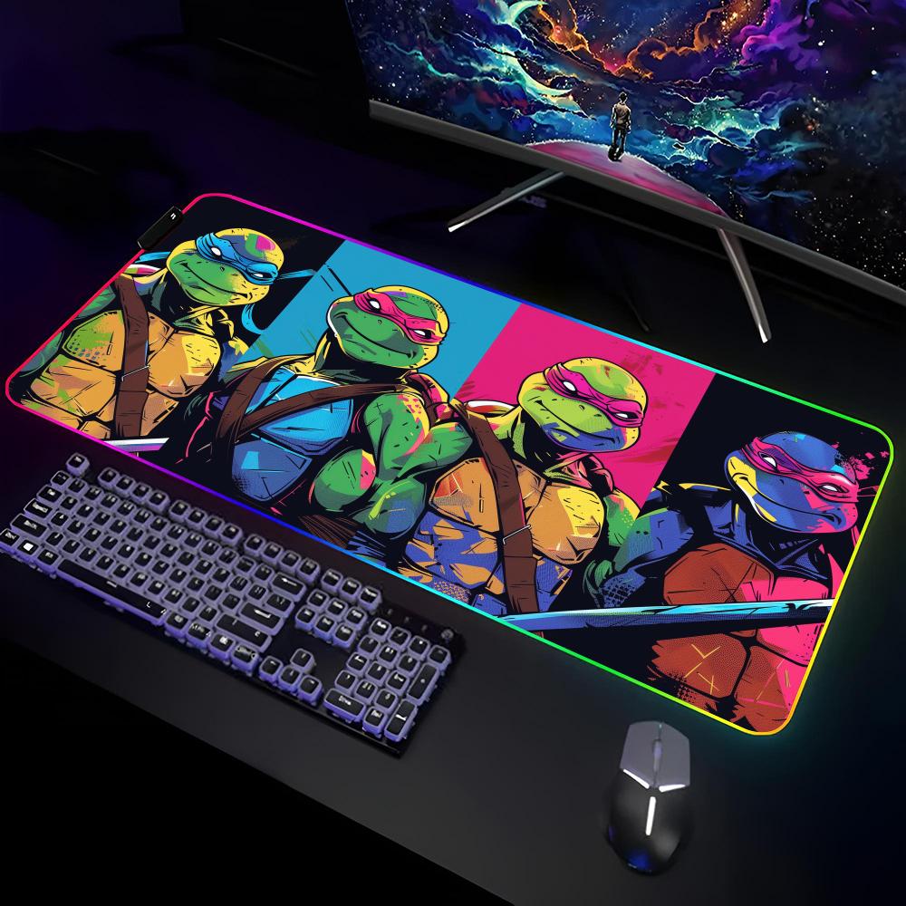 T-Teenage Mutant N-Ninja-Turtles Mouse Pad Gamer RGB Deskmat Keyboard Mat Gaming Laptops LED Mousepad Desk Protector Anime Mause