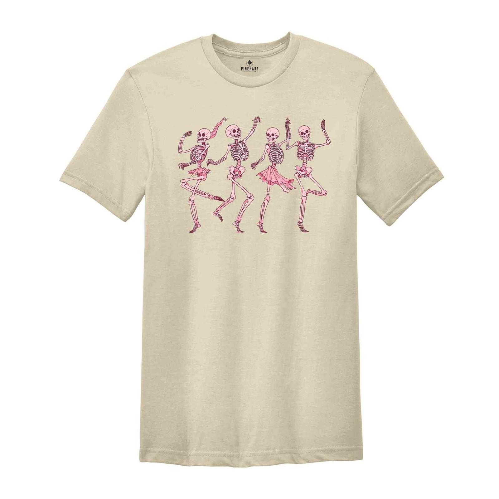 Halloween Skeleton Shirt, Skeleton Dance Shirt, Pink Halloween Shirt, Pumpkin Sh S