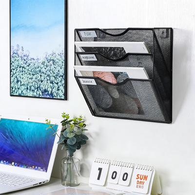 Wall File Organizer 3 Tier Mesh Metal Hanging File Folder Rack with Label Slots Rust-Resistant Mail Organizer for Office Home Classroom