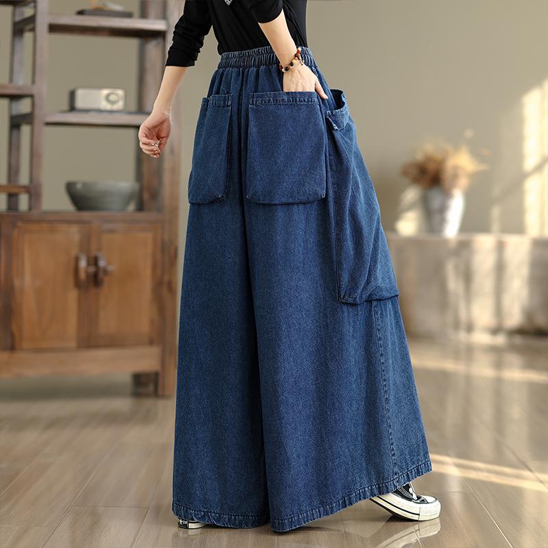 DIMANAF 2025 Autumn Winter Plus Size Jeans Women Clothing Blue Fashion Lady Loose Long Pants Big Pockets