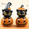 Creative Gift for Halloween Lovers Black Cat & Pumpkin Resin Ornaments, Cute Desktop Figurines, Artistic Craft Collectibles Cartoon And Statue