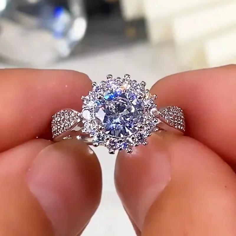 

Huitan Luxury Round Zirconia Crystal Rings for Women Dazzling Bridal Wedding Engagement Anniversary Gift Statement Zircon 10
