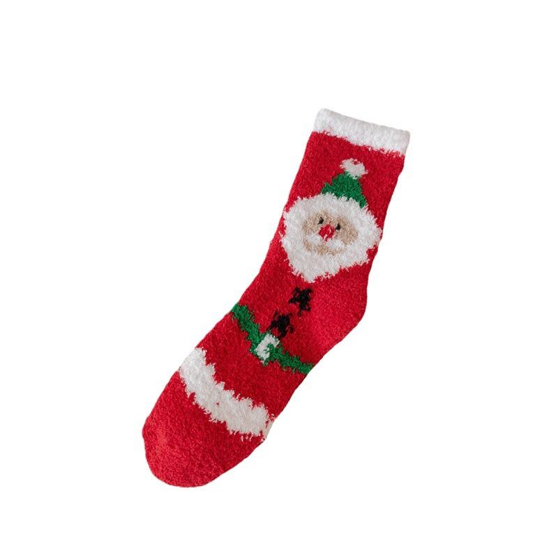 Women's Christmas Reindeer Coral Fleece Mid-Calf Slipper Socks - Winter Sleep Socks Gift