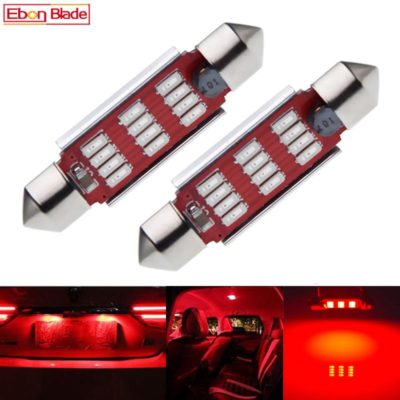 2 x Red Festoon LED Dome Light 31mm 36mm 39mm 41mm 42mm 12SMD CANBUS Car Interior Bulb License Plate Lamp Auto Styling 12V AC 31mm красный