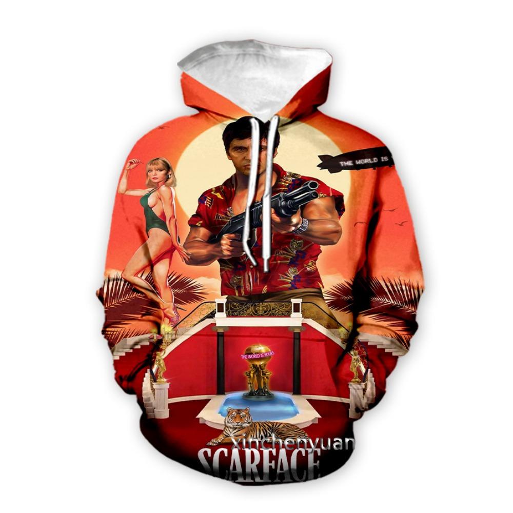 Cross Border Popular Scarface 3D Printed Long Sleeved Sweatshirt for European and American Men's Casual Hooded Sweatshirt