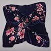 BYSIFA|Navy Blue Pink Silk Square Scarf Printed Women Brand Satin Scarves Shawls China Style Peach Blossom Design Head Scarf