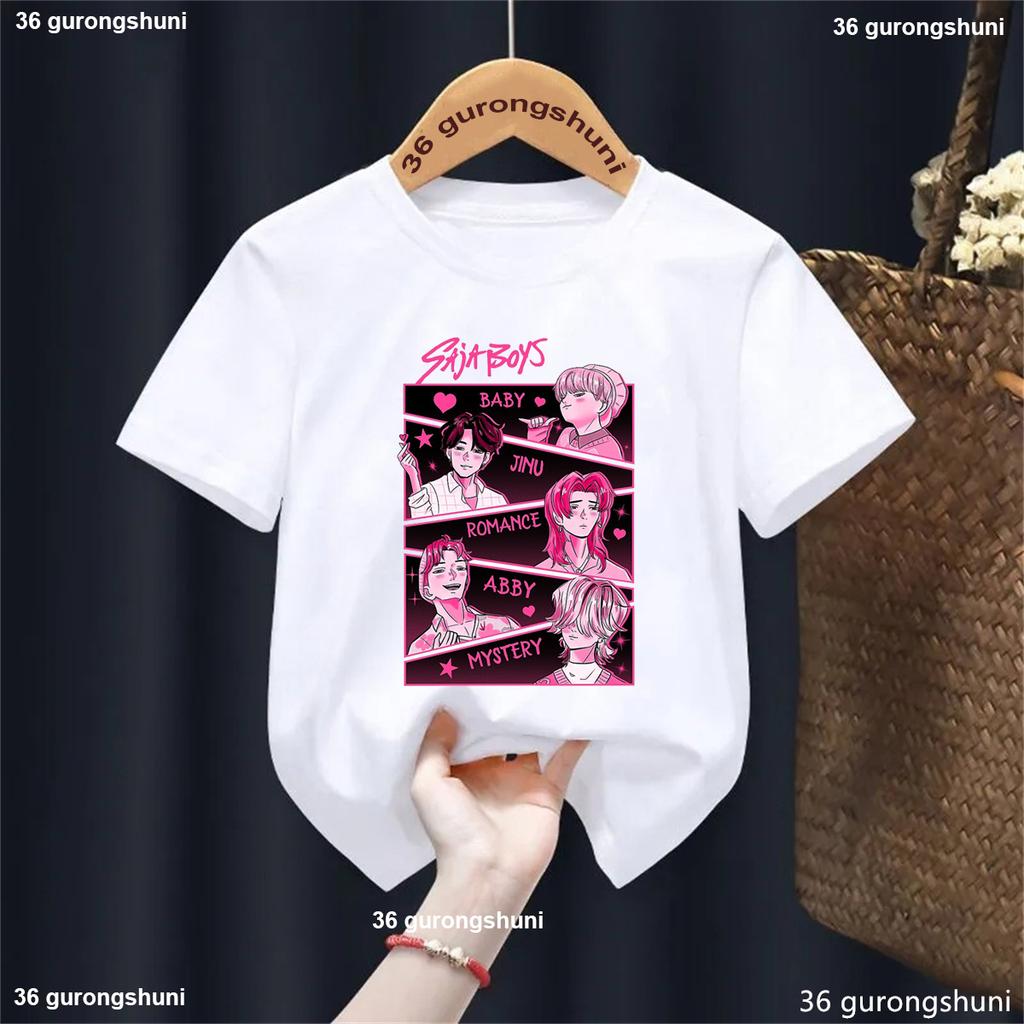 Nowy Chłopięcy T-shirt Kreskówkowy T-shirt Kpop Demon Hunters Saja Chłopięcy Nadruk Fajny Dziecięcy T-shirt Harajuku Topy Krótki Rękaw Ubrania dla Niemowląt Dziewczynek Chłopców