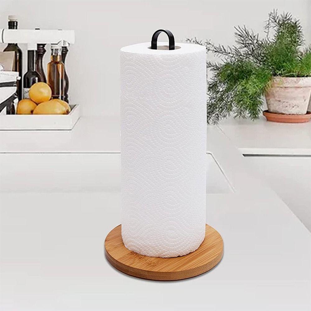 Black Wood Paper Towel Holder Free-Standing Tissue Stand Simple Vertical Napkin Holder  for Kitchen
