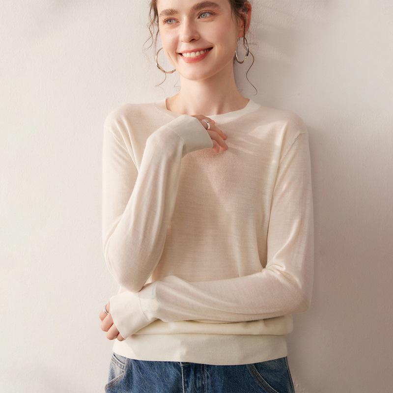 2025 Autumn/Winter Women's 100% Wool Yangzi Yarn Knit Sweater, Round Neck, Solid Color, Loose Fit