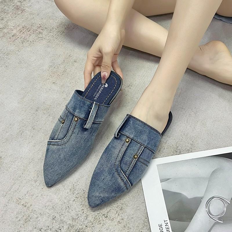 Fashion Women Slippers Comfortable Versatile Slippers Women Denim Round Toe Flat 2025 New Beach Sandals Slides Women Zapatos De Mujer