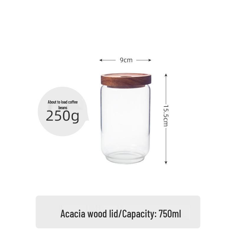 Acacia Wood-Lid Glass Jar for Coffee, Grains, Cereals, Dried Fruits, or Tea Storage