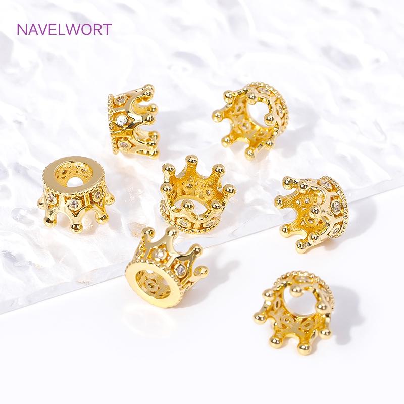 18K Gold Plated Brass With Zircon Crown Shape Spacer Beads Separators For Jewelry Making DIY Bracelet Beading Accessories