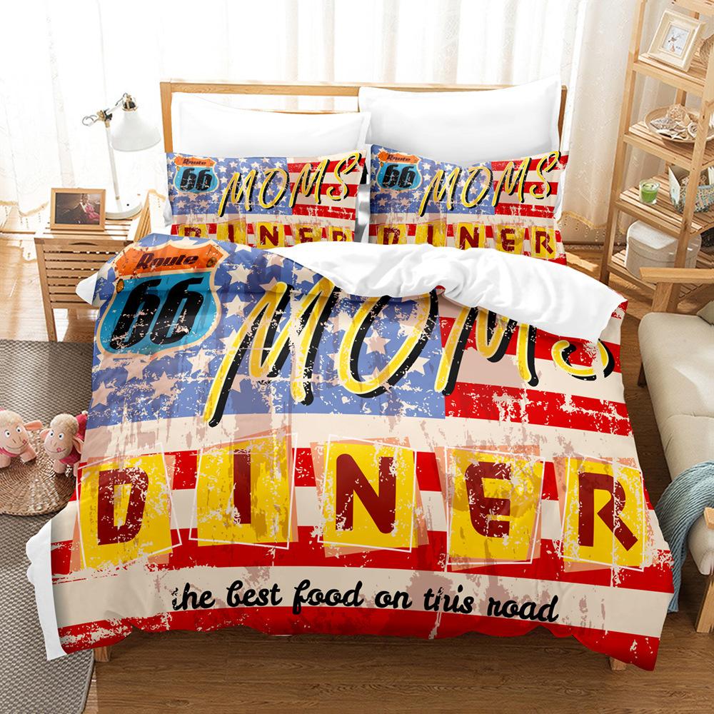 Home Textile Route66 Quilt Cover 3D Digital Printing Three-Piece Set