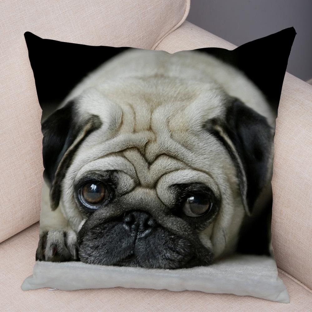Cute Pug Dog Cushion Cover Both Sided Print Decor Pet Animal Pillowcase for Car Sofa Home Car Soft Plush Throw Pillow Case