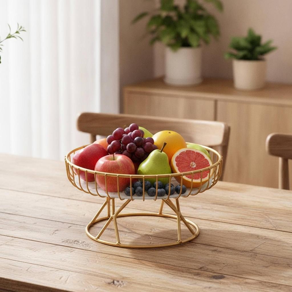 Pedestal Display Tray with Wire Frame Fruit Bowl Elevated Basket for Homeowners, Hosts,