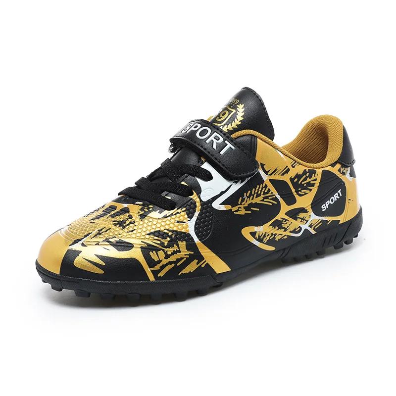 Outdoor Golden Children's Football Training Shoes AG/TF Soccer Cleats Kids Boys Quality Football Boots for Children Futsal Shoes