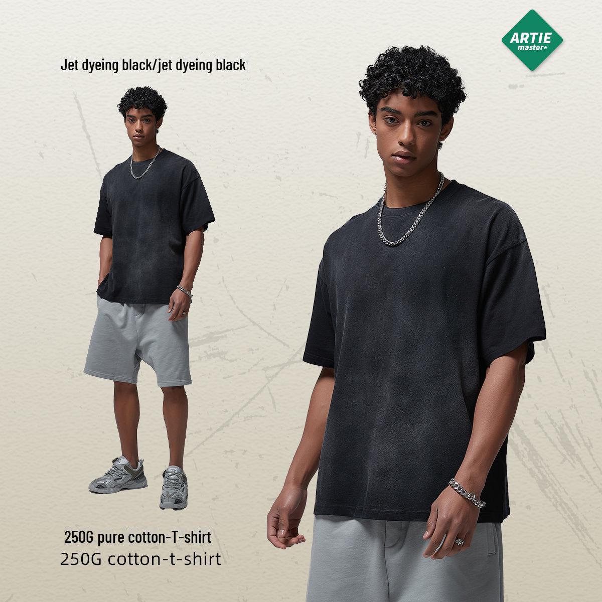 

Футболка мужская ARTIE в стиле ретро с эффектом потертости, свободного покроя, белого цвета, окрашенная распылением S чёрный