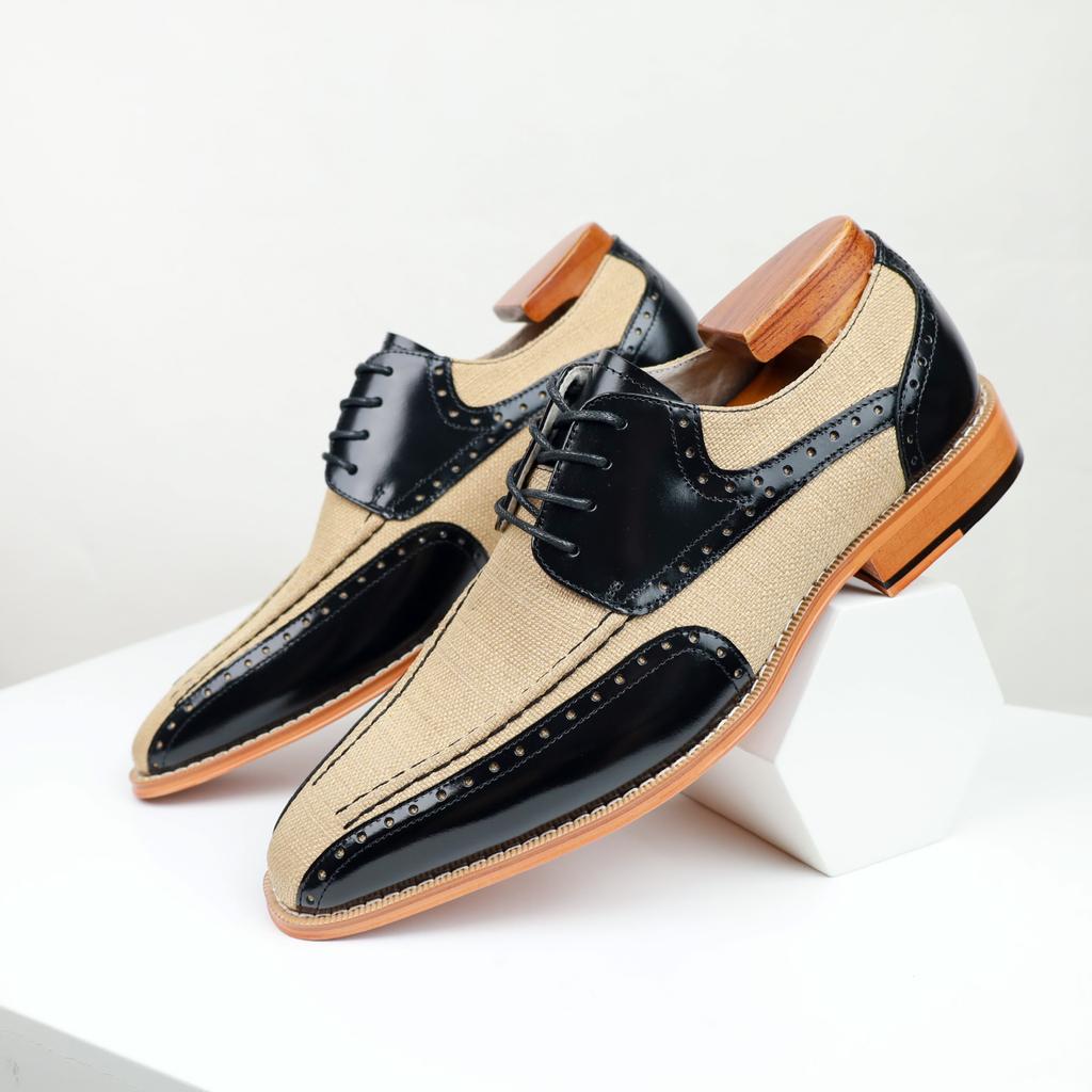 Foreign trade customization 2025 men's business leather shoes color matching leather shoes men's formal men's shoes Derby shoes square head lace-up