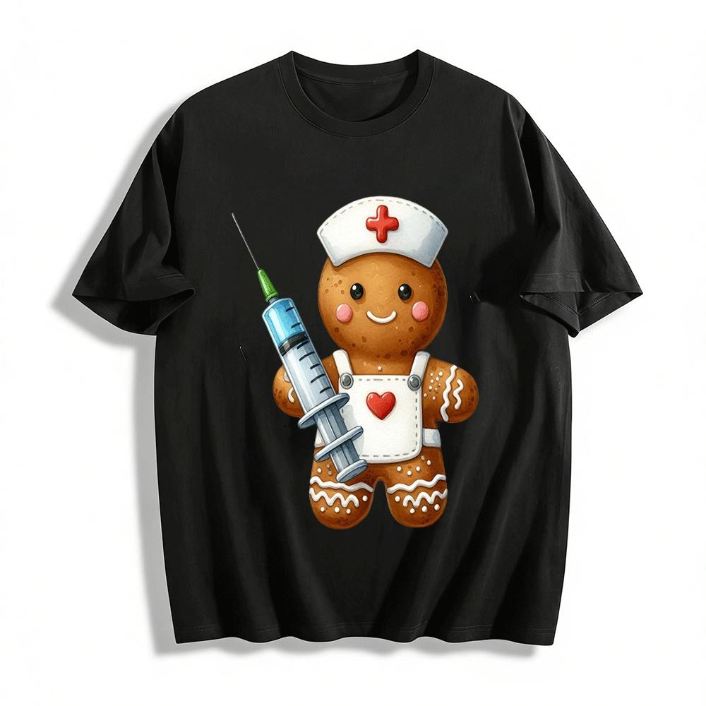 

Cute Gingerbread Nurse Print Casual Top Pure cotton T-shirt XXS