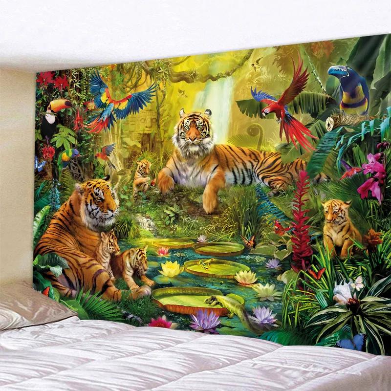 VIKAMA Jungle Bird Tapestry Psychedelic Forest Wall Hanging Exotic Bird Decor Suitable for Bedrooms and Yoga Studios