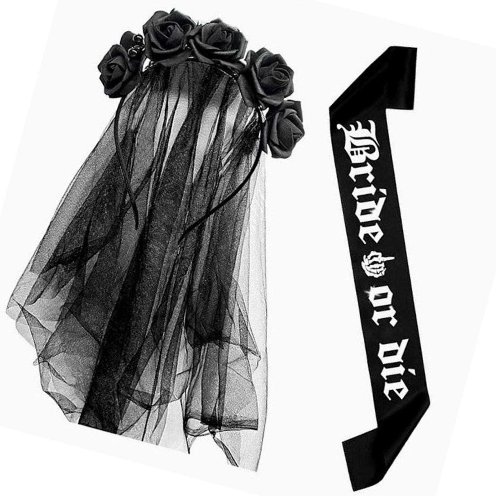 Bridal Sash Headband Girl Bridal Headwear Sash Dark Flower Masquerades Halloween Bride Bridal Party 1 чёрный
